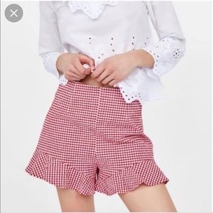 Zara Red Gingham Shorts